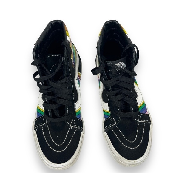 Vans Shoes Mens 4 Womens 5.5 Black Rainbow Stripe High Top Sk8 Reissue Sneakers - Picture 6 of 9